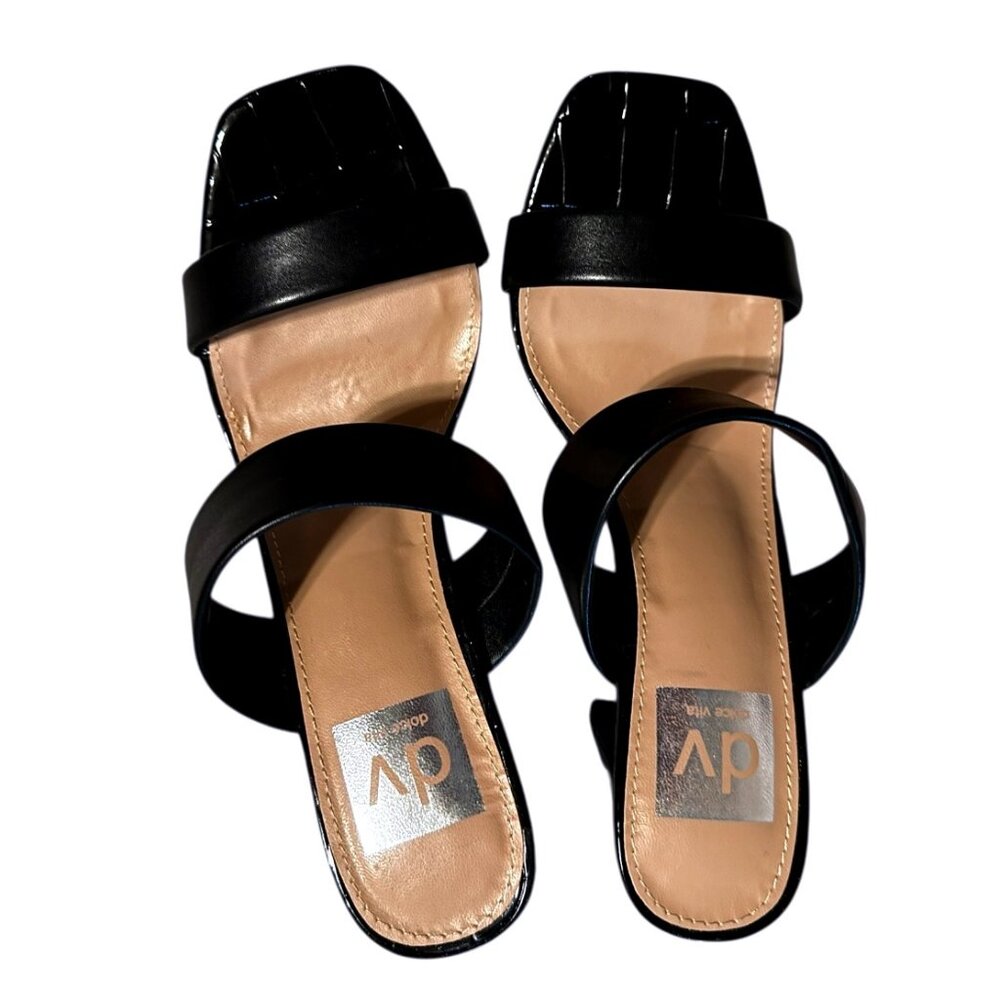 Dolce Vita Black Patent Crocodile Embossed Block Heel Mules Slides Womens Size 6